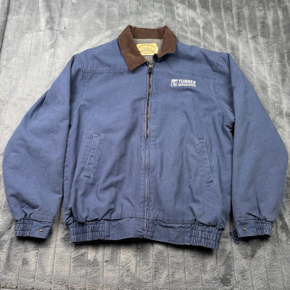 Pella Rugged Outdoor Canvas Work Jacket Blue Turner Industries Fleece Mens M